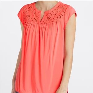 NwT Daniel Rainn Coral Eyelet Cap Sleeve Blouse Women’s Boho Casual Top Small